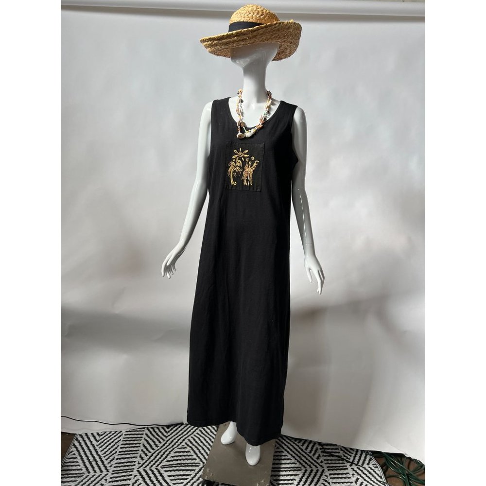 Donna Made in USA Embroidered Maxi Dress  M Black   Cotton